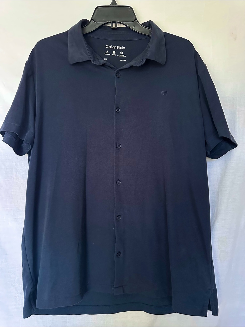 Men’s Calvin Klein Move 365 Full Button Polo Shirt Blue L